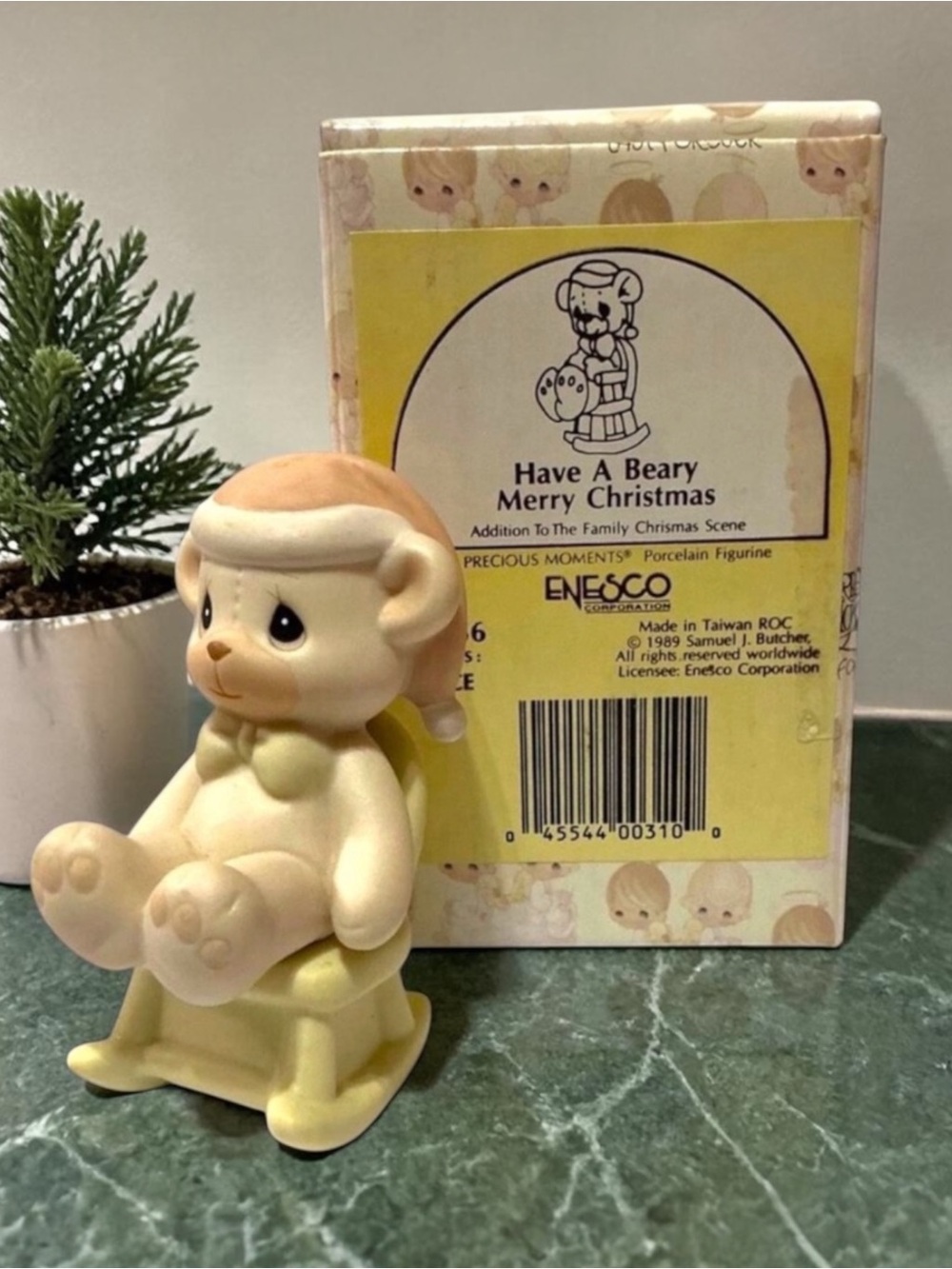 Vintage Precious Moments Have A Beary Merry Christmas Porcelain Ornament